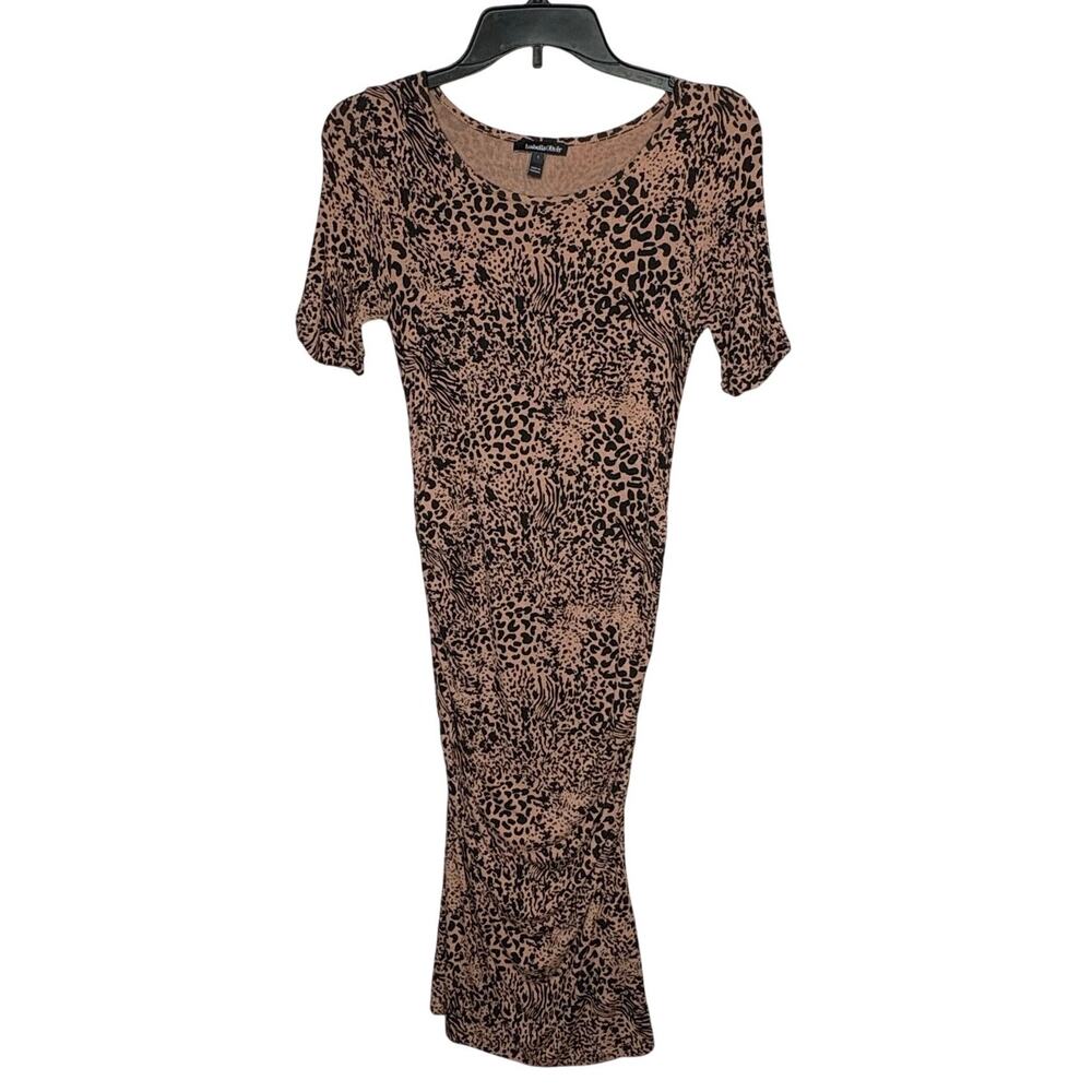 Isabella Oliver Cheetah Animal Print Brown & Black Maternity Shirt Dress Size 1